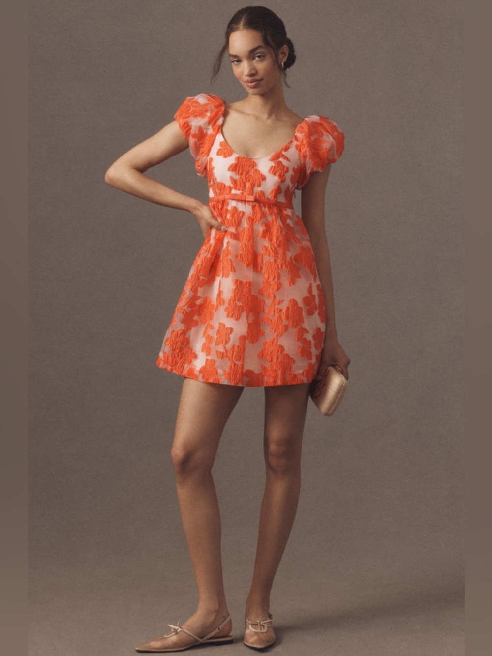 Anthropologie Puff-Sleeve Scoop-Neck Babydoll Mini Dress